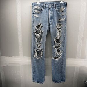 Levis 501 Vintage 80s USA Straight Leg Jeans Blue Thrashed Act 30x29